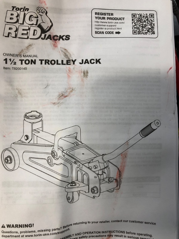 Photo 3 of BIG RED T820014S Torin Hydraulic Trolley Service/Floor Jack with Blow Mold Carrying Storage Case, 1.5 Ton (3,000 lb) Capacity, Red RED 1.5 Ton (3,000 lb)