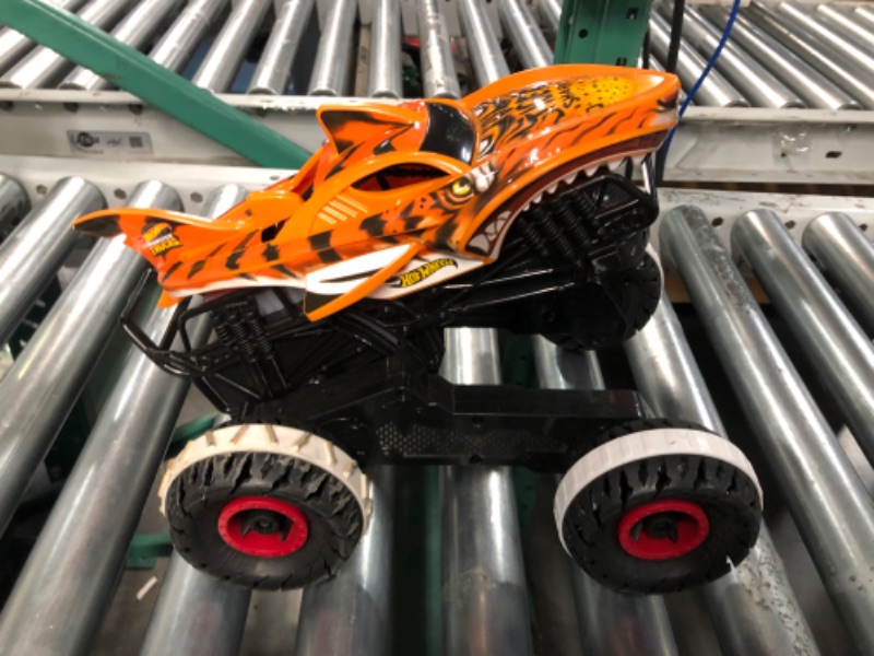 Photo 3 of ***nonrefundable***Hot Wheels Monster Trucks, Remote Control Car, Monster Truck Toy with All-Terrain Wheels, 1:15 Scale Unstoppable Tiger Shark RC