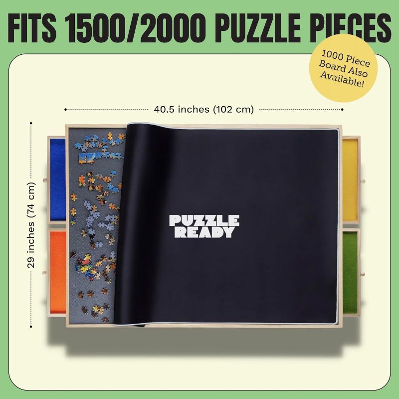 Photo 4 of (READ FULL POST) Puzzle Board with Drawers & Cover Mat - 1500/2000 Pieces Wooden Jigsaw Puzzle Table - 40.5" X 27" Portable Puzzle Board with Cover for Puzzlers - Colorful Puzzle Trays for Sorting - Puzzle Ready
