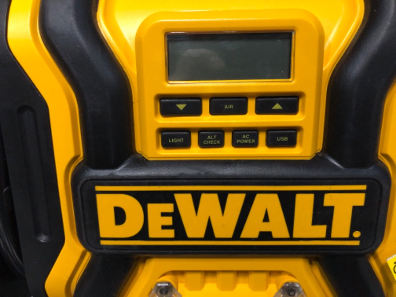 Photo 7 of **see notes nonrefundable****DEWALT DXAEPS14 1600 Peak Battery Amp 12V Automotive Jump Starter/Power Station with 500 Watt AC Power Inverter, 120 PSI Digital Compressor, and USB Power , Yellow