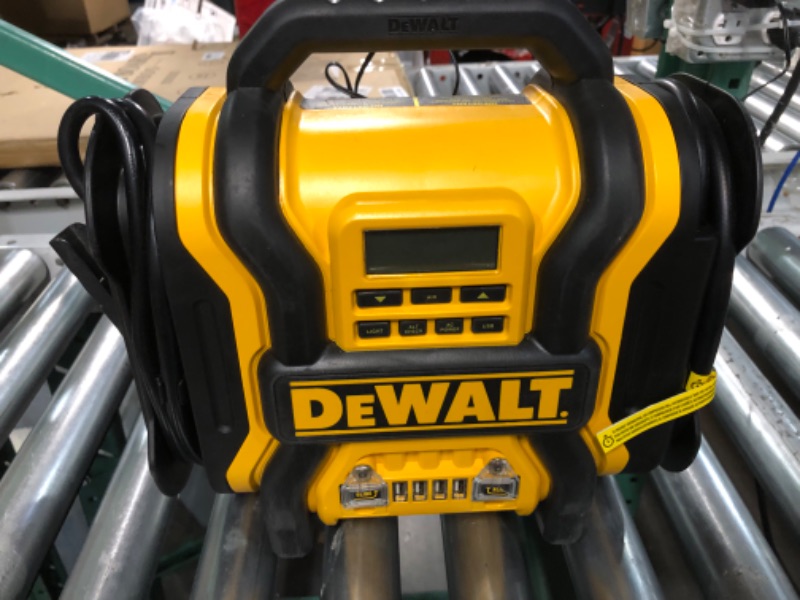 Photo 2 of **see notes nonrefundable****DEWALT DXAEPS14 1600 Peak Battery Amp 12V Automotive Jump Starter/Power Station with 500 Watt AC Power Inverter, 120 PSI Digital Compressor, and USB Power , Yellow