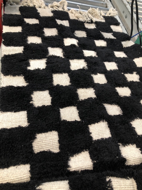 Photo 2 of (see notes) Lanffia Boho Runner Rug 2x6, Black and White