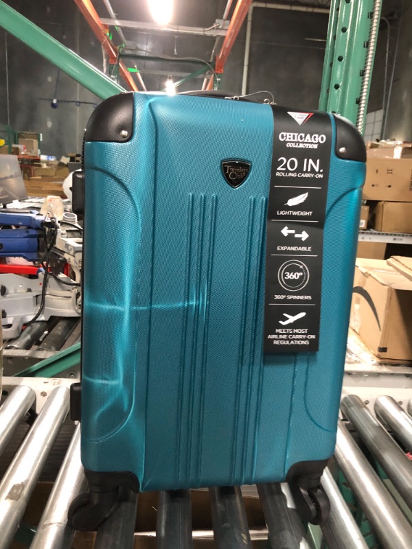 Photo 6 of ***DAMAGED***Travelers Club Chicago Hardside Expandable Spinner Luggage, Teal, 20" Carry-On Teal 20" 