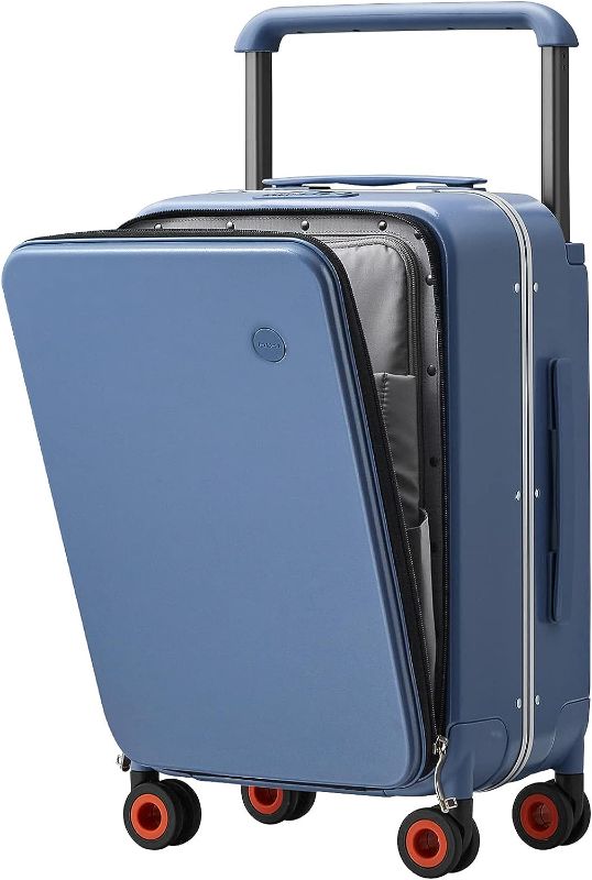 Photo 1 of **CODE 000**
mixi Carry On Luggage Wide Handle Luxury Design Rolling Travel Suitcase PC Hard side with Aluminum Frame Hollow Spinner Wheels, with Cover, 20 inch, Sapphire Blue
