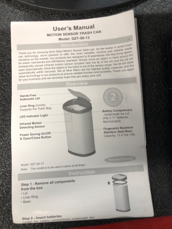 Photo 9 of ***MOTION SENSING FUNCTION DOESN'T WORK - SEE NOTES***
NINESTARS CB-DZT-50-13/12-13 Automatic Touchless Infrared Motion Sensor Trash Can Combo Set, 13 Gal 50L & 3 Gal 12L