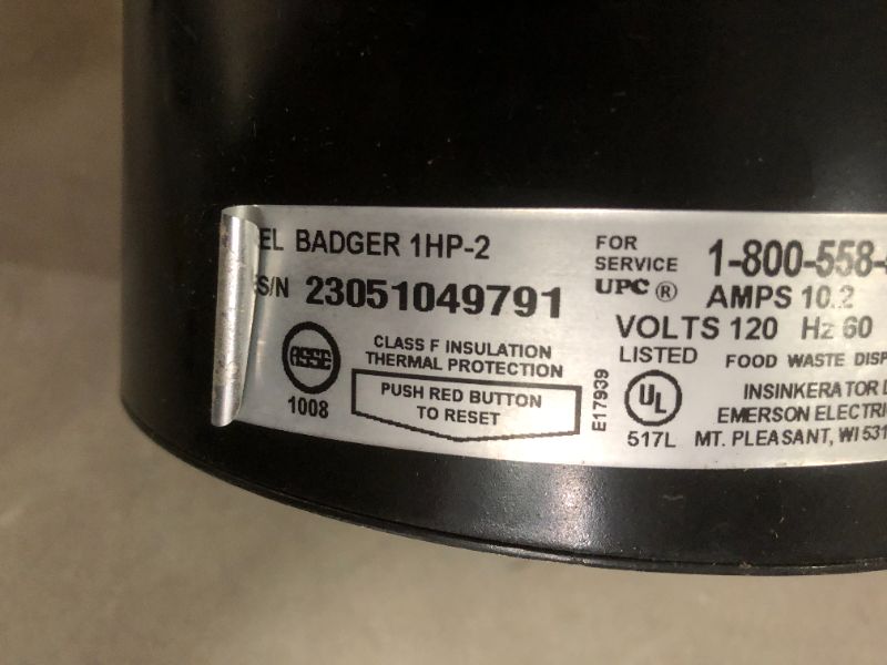 Photo 6 of ***UNABLE TO TEST***
InSinkErator 79024-ISE Garbage Disposal, Badger Continuous Feed, 1 HP