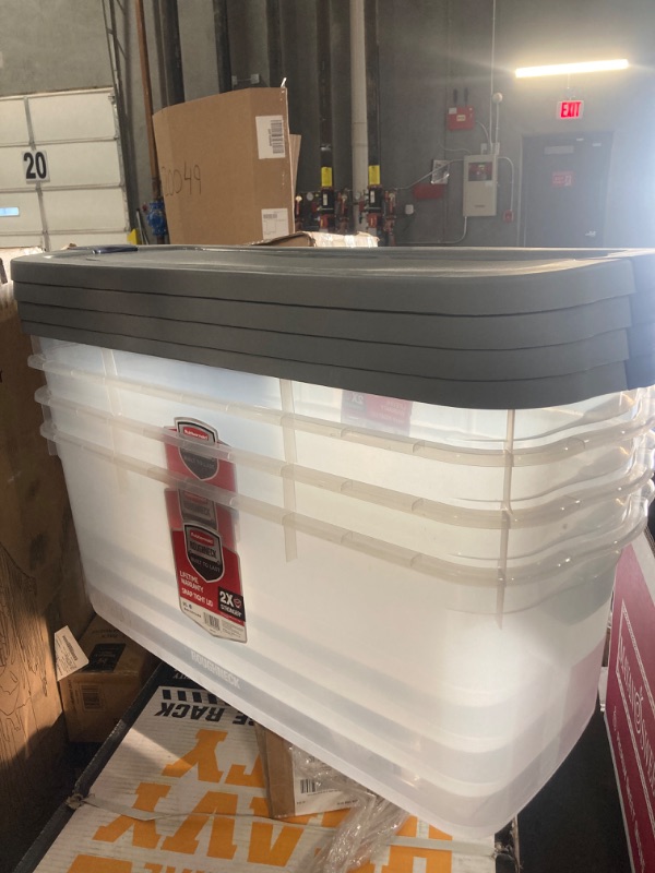 Photo 2 of (READ NOTES) Rubbermaid Roughneck Clear 50 Qt/12 Gal Storage Containers 4 Pack