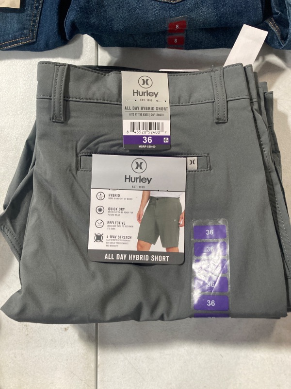 Photo 2 of Hurley Mens All Day Hybrid Shorts Quick Dry 4-Way Stretch Gray Size 36
