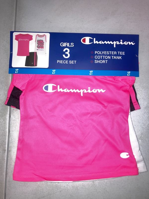 Photo 1 of Champion Girl S 3 Piece Polyester Tee Cotton Tank & Short Set (Knockout Pink/White/Black 2T)
