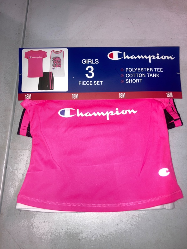 Photo 2 of Champion Girl S 3 Piece Polyester Tee Cotton Tank & Short Set (Knockout Pink/White/Black 18M)
