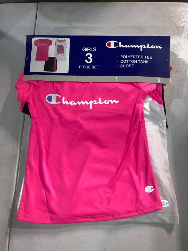 Photo 2 of Champion Girl S 3 Piece Polyester Tee Cotton Tank & Short Set (Knockout Pink/White/Black SIZE 5)
