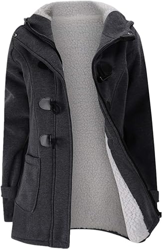 Photo 1 of *SEE NOTES* JiangWu Womens Fashion Horn Button Fleece Thicken Coat with Hood Winter Warm Jacket