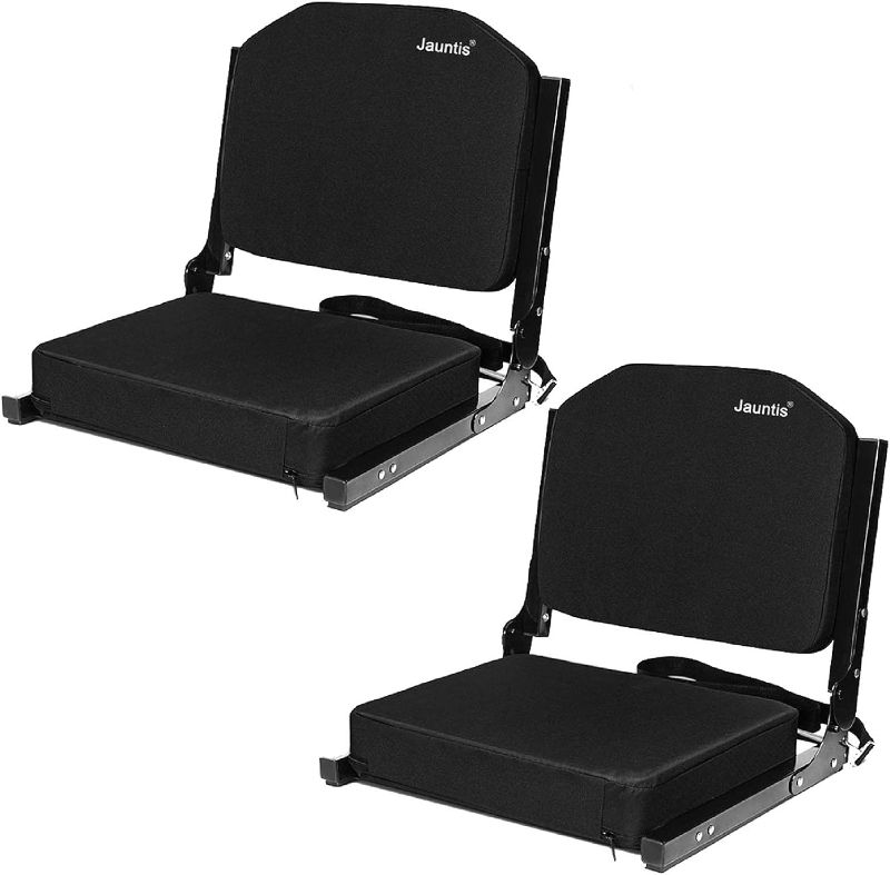 Photo 1 of Jauntis Stadium Seats for Bleachers, Bleacher Seats with Ultra Padded Comfy Foam Backs and Cushion, Wide Portable Stadium Chairs with Back Support and Shoulder Strap, 2 Pack, Black