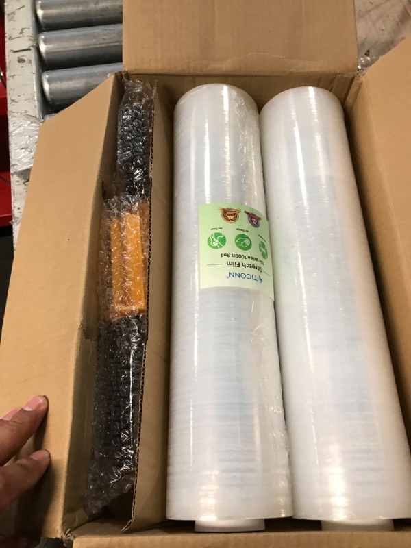 Photo 2 of TICONN 2PK Stretch Wrap Stretch Film Roll, 1000ft 60 Gauge Industrial Strength 15 inch Wide Clear Plastic Wrap with Handles for Pallet Wrapping Shipping and Surface Protection (1000ft, 2pk)