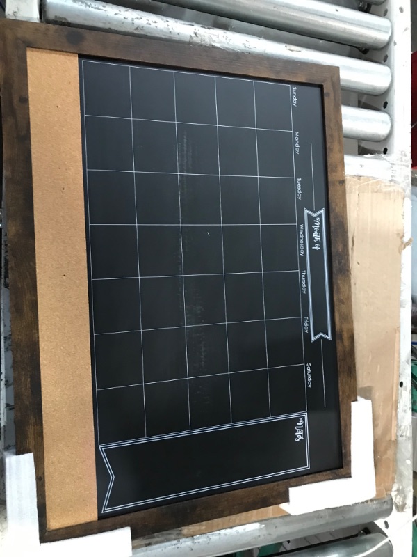 Photo 1 of Loddie Doddie 18x24 Rustic Framed Chalkboard Calendar and Bulletin Combo Board. Includes Chalk Markers, Push-Pins and Magnets. Blackboard - Calendar - Cork Board. Perfect for Organizing Your Space Rustic 18x24