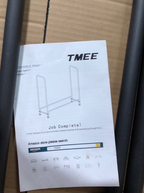 Photo 1 of TMEE 8ft Firewood Rack Outdoor Heavy Duty Log Rack Firewood Storage Rack Holder Steel Tubular Easy Assemble Fire Wood Rack for Patio Kindling Logs Storage Steel Tubular Wood Pile Rack Tool Black (8ft)
