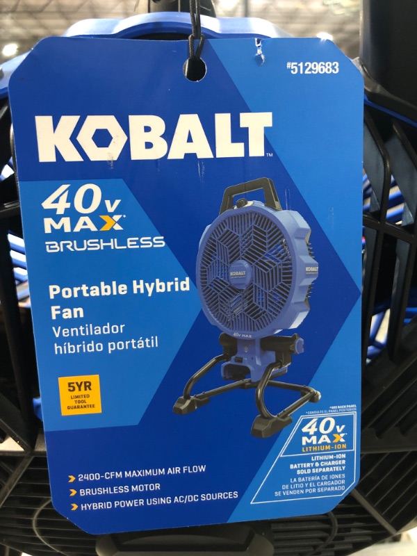 Photo 4 of **SEE NOTES**
KOBALT Portable Hybrid Fan, Brushless, 40V, Battery not included