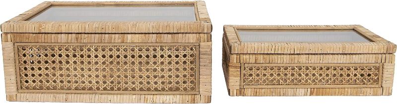 Photo 1 of *See Notes* Creative Co-Op Woven Rattan Display Box with Glass Lid & Fir Wood Frame