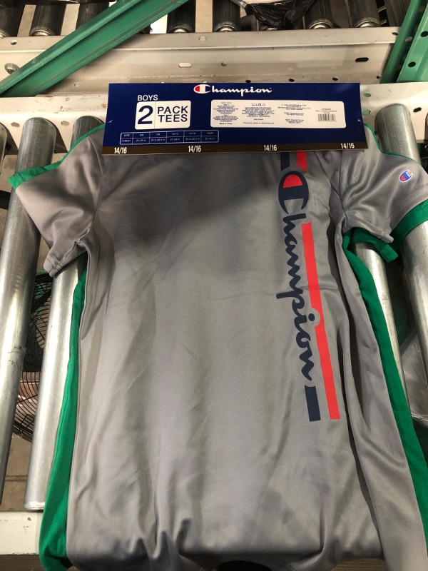 Photo 3 of Champion Boys 2-Pack Moisture Wicking UPF 30 Soft Tagless Tees (Kelly Green/Concrete 14/16)