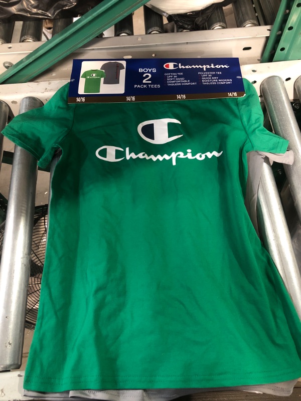 Photo 2 of Champion Boys 2-Pack Moisture Wicking UPF 30 Soft Tagless Tees (Kelly Green/Concrete 14/16)