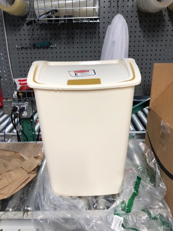 Photo 3 of Rubbermaid FG280300BISQU Dual-Action Swing Lid Trash Can for Home, Kitchen, and Bathroom Garbage, 11.3 Gallon, Off-White Bisque, 45-quart, Tan