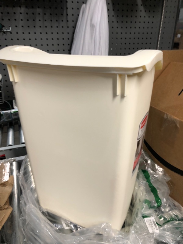 Photo 2 of Rubbermaid FG280300BISQU Dual-Action Swing Lid Trash Can for Home, Kitchen, and Bathroom Garbage, 11.3 Gallon, Off-White Bisque, 45-quart, Tan