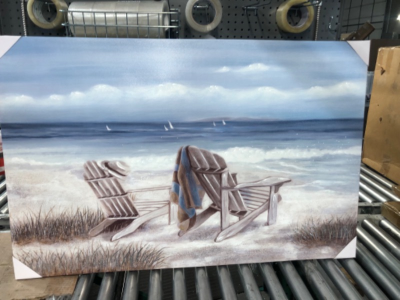 Photo 4 of Abstract Beach Picture Wall Art: Seaside Chair Artwork Seascape Canvas Painting for Living Room (45''W x 30''H, Multiple-Sizes/Material) Canvas 45" W x 30" H