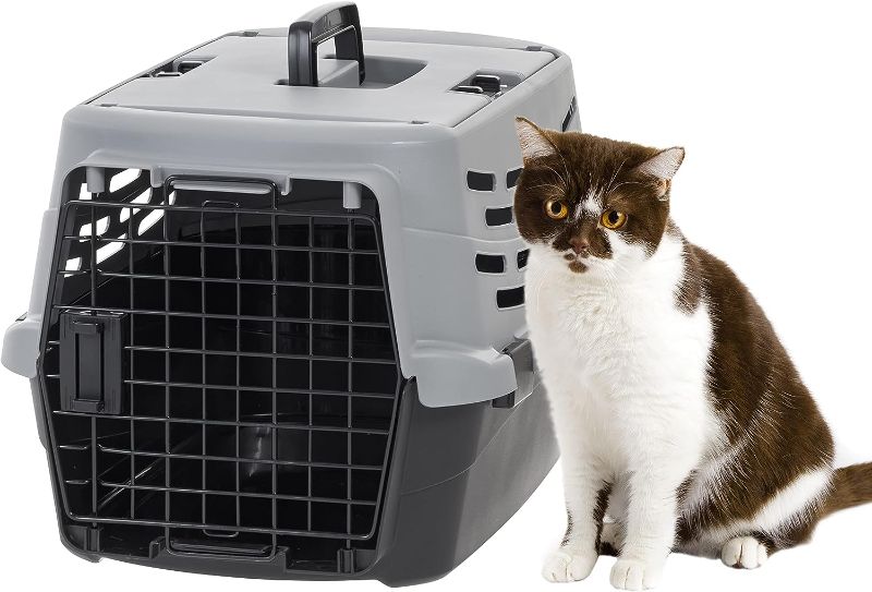 Photo 1 of Small Pet Travel Carrier with Front and Top Access, Hard-Sided Training Crate for 18 Lbs. Black/Gray