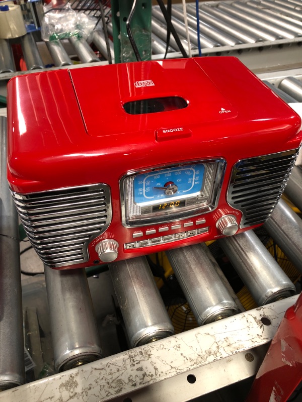 Photo 2 of Crosley CR612B-RE Corsair Tabletop AM/FM Bluetooth Radio with CD Player and Dual Alarm Clock, Red Red Bluetooth