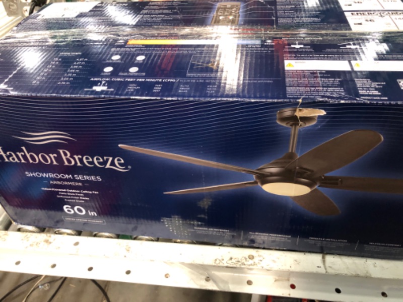 Photo 1 of (USED) Harbor Breeze Arbormere 60-in Matte Black Color-changing Indoor/Outdoor Ceiling Fan with Light Remote (5-Blade)
