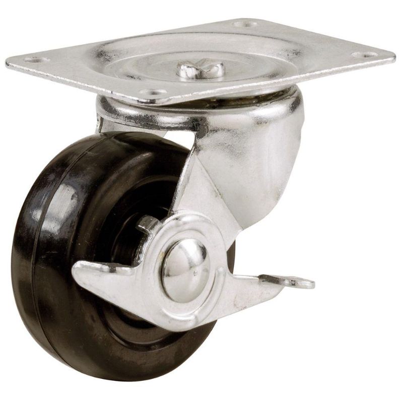 Photo 1 of 2 in. Black Soft Rubber and Steel Swivel Plate Caster with Locking Brake and 90 lbs. 4 pack
