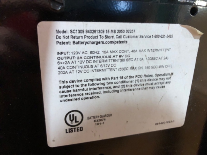 Photo 3 of USED - Schumacher SC1309 Battery Charger with Engine Starter, Boost, and Maintainer - 200 Amp/40 Amp, 6V/12V - for Cars, Trucks, SUVs, Marine, RV Batteries