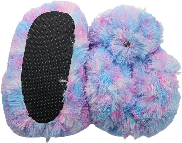 Photo 1 of DEAR LOYEA Women's Teddy Bear Slippers Plush Cotton Shoes Home Bedroom Furry Shoes 6-9 Women/5-8 Men Blue+purple