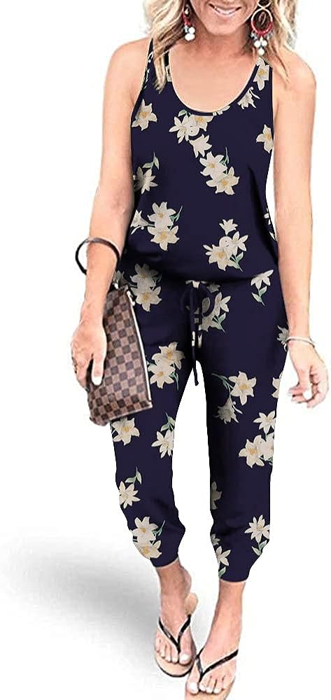 Photo 1 of Women's Loose Elastic Waist Stretchy Long Romper Jumpsuit with Pocket