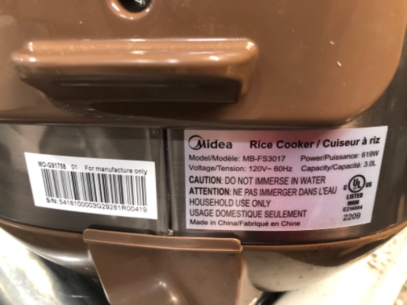 Photo 4 of **SEE NOTES**
Midea Micom Rice Cooker, Digital Multi-Functional Ricer Cooker/Steamer, Brown Rice, Slow Cooker (3L/5.5Cup, Champange) MB-FS3017