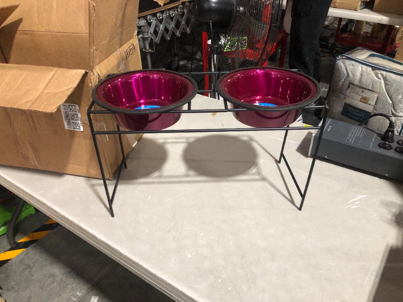 Photo 3 of ***USED AND DIRTY***
Platinum Pets Modern Double Diner Feeder with Stainless Steel Dog Bowls, Large, Raspberry Pop Large Raspberry Pop