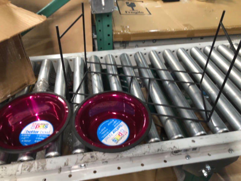 Photo 2 of **USED/SLIGHTLY DIRTY**
Platinum Pets Modern Double Diner Feeder with Stainless Steel Dog Bowls, Large, Raspberry Pop Large Raspberry Pop