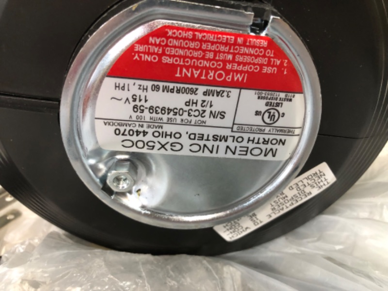 Photo 3 of **UNABLE TO TEST**
Moen GX50C Disposer Prep Series 1/2 HP Continuous Feed Garbage Disposal with Sound Reduction, Power Cord Included
