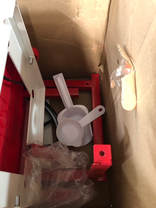 Photo 2 of **SEE NOTES**
Nostalgia Popcorn Maker Cart, 2.5 Oz Kettle Makes 10 Cups, Retro Classic Popcorn Machine with Interior Light, Measuring Spoons and Scoop, White and Red Concession Cart