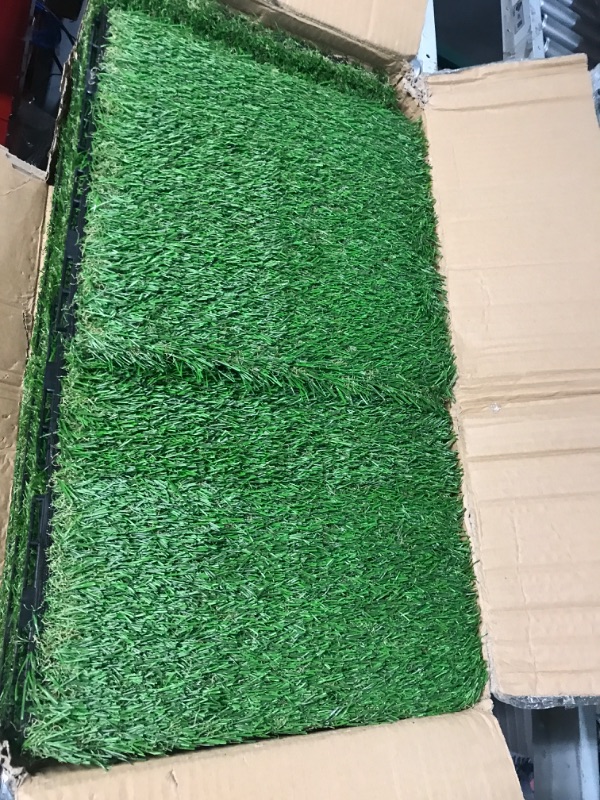 Photo 2 of Windyun 32 Pack Artificial Grass Turf Interlocking Deck Tiles 12" x 12" Thick Synthetic Square Fake Grass Interlocking Turf Self Draining Grass Tiles 