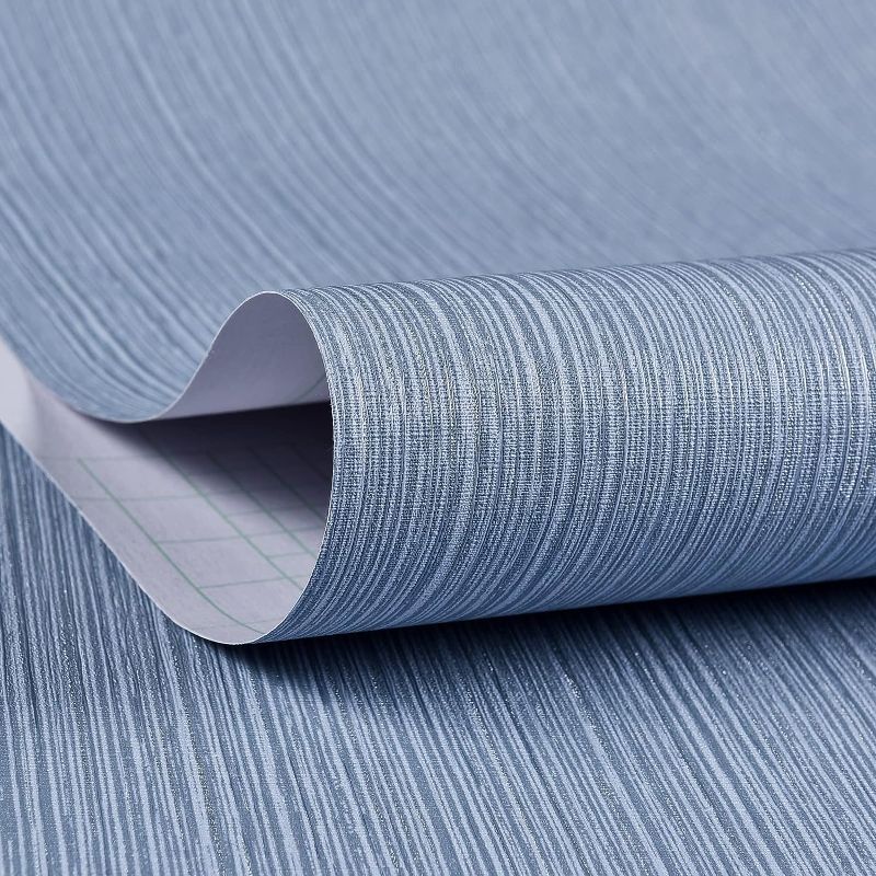 Photo 1 of .Haimin Grasscloth Wallpaper Textured 24in X 393in Fabric Contact Paper Grey Blue 