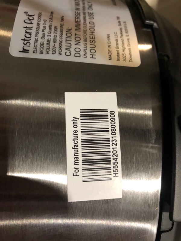 Photo 7 of ***DAMAGED - DENTED - CRACKED - SEE PICTURES - POWERS ON***
Instant Pot Duo Plus Mini 9-in-1 Electric Pressure Cooker, 3 Quart, 13 One-Touch