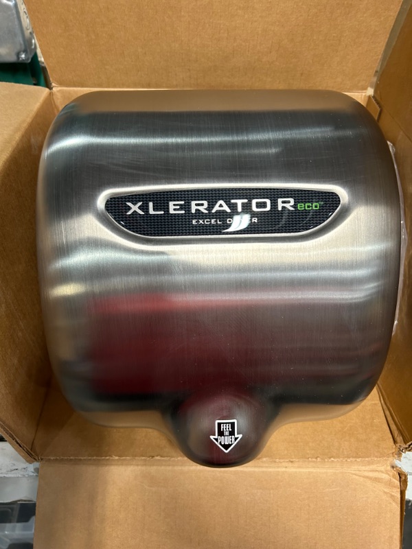 Photo 4 of **STOCK PHOTO FOR REFERENCE ONLY**
Excel Hand Dryer XLERATOR XL-GR-ECO Automatic, Surface-Mounted, Stainless Steel, 110-120 Volt Standard Nozzle