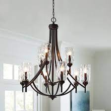 Photo 1 of * item used * incomplete * Electrical wiring cut short *
allen + roth Latchbury 9-Light Aged Bronze Transitional Dry Rated Chandelier
