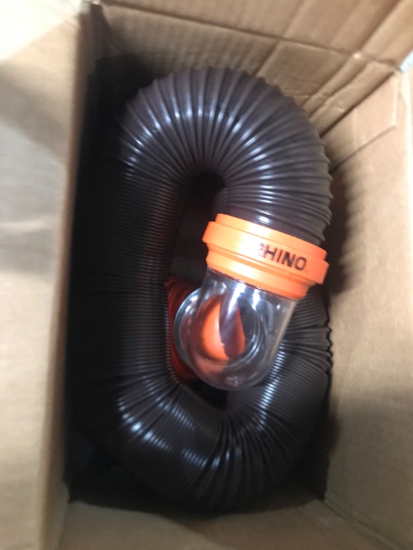 Photo 2 of Camco RhinoFLEX RV Sewer Hose Kit with Swivel Transparent Elbow and 4-in-1 Dump Station Fitting, Brown, 15 Feet (39770)