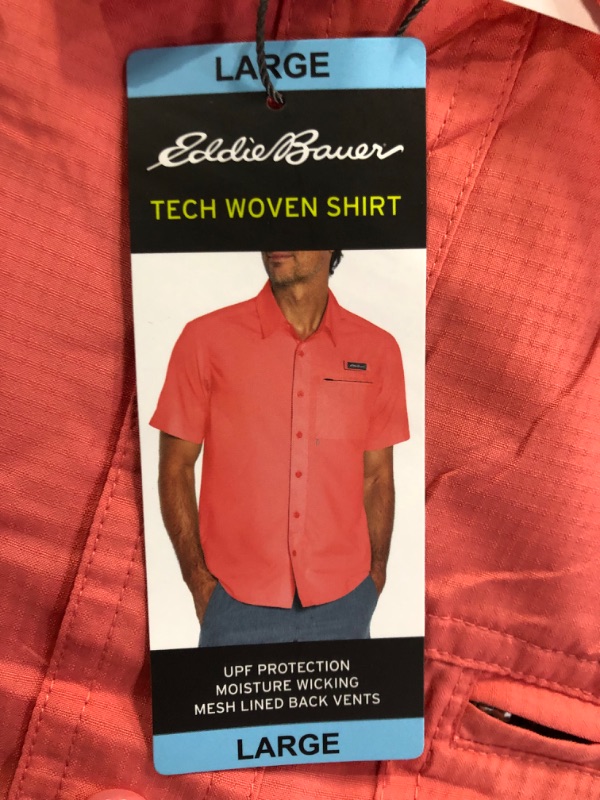 Photo 1 of Eddie Bauer Men's Moisture Wicking Woven Tech Short Sleeve Shirt LARGE
