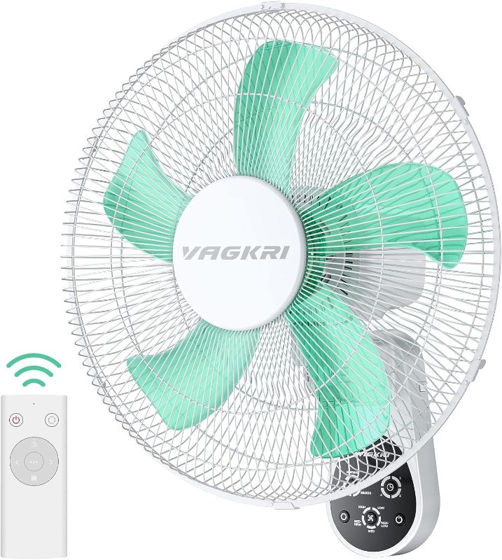 Photo 1 of ***STOCK PHOTO REFERENCE ONLY*** VAGKRI Wall Fan, 5 Blades Wall Mount Fan with 5 Speeds, 8 Hour Timer, 90° Oscillating Quiet Fan with Remote - 16 Inch