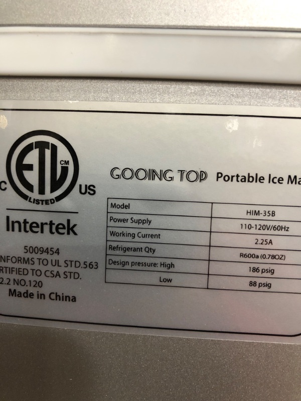 Photo 4 of * sold for parts/repair *
GooingTop Ice Maker Countertop - 35Lbs/24H Auto Self-Cleaning, 18 Ice Cubes in 12 Mins