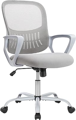 Photo 1 of Home Office Chair Ergonomic Computer Desk Chair Mesh Mid-Back Height Adjustable Swivel Chair with Armrest, Grey
