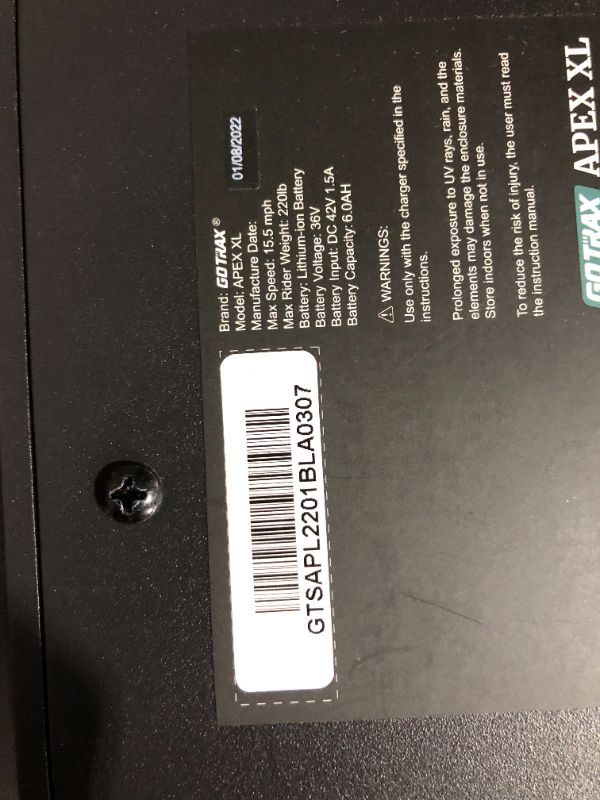 Photo 5 of ***DAMAGED - NONFUNCTIONAL - FOR PARTS ONLY***
Gotrax Apex XL Electric Scooter, 8.5" Pneumatic Tires, Max 15 Mile Range
